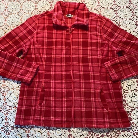 Red Plaid Zip up fleece Jacket XL - Picture 5 of 6